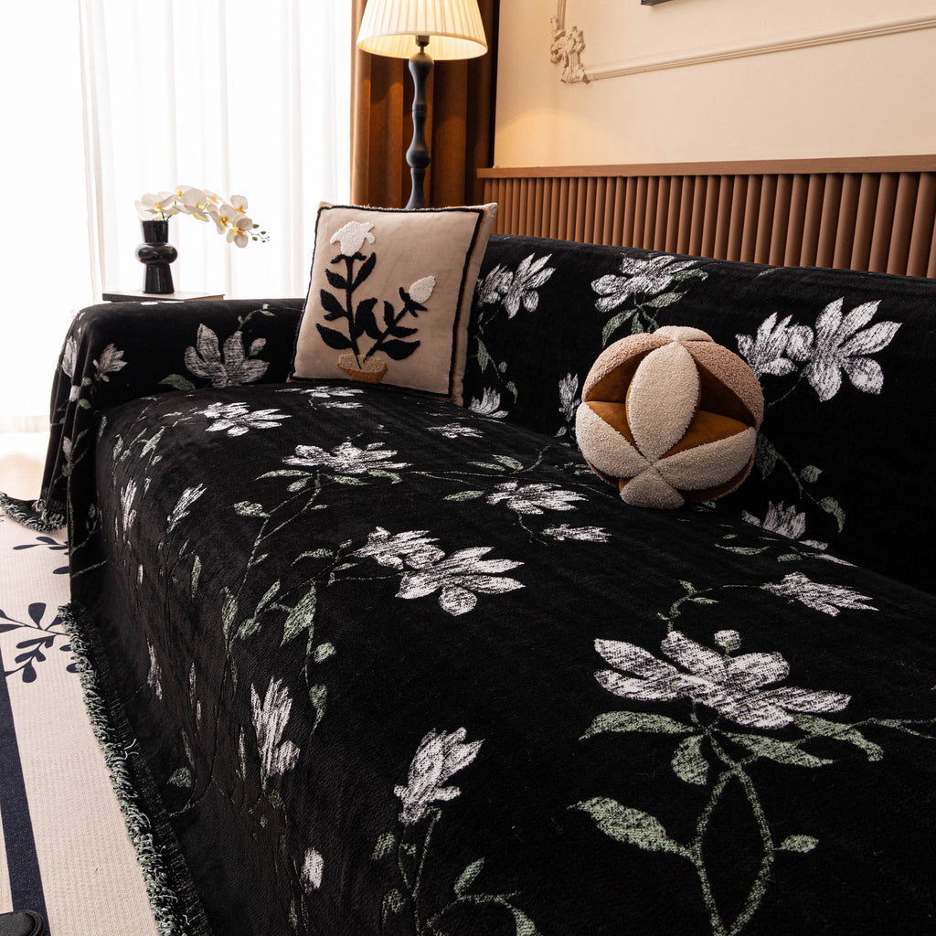 Luxury Thickened Sofa Throw Cover, Decorative Cozy Floral Jacquard Couch Cover Blanket