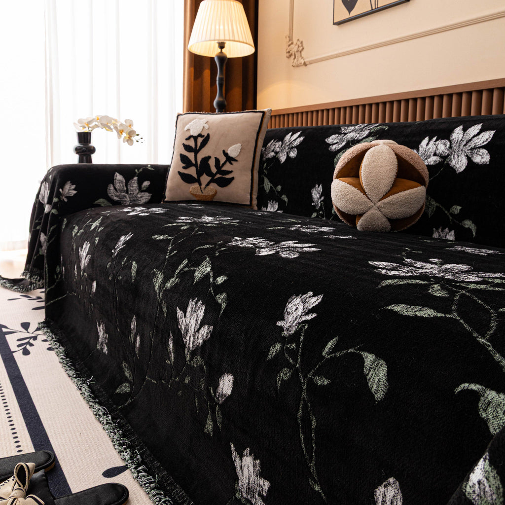Luxury Thickened Sofa Throw Cover, Decorative Cozy Floral Jacquard Couch Cover Blanket