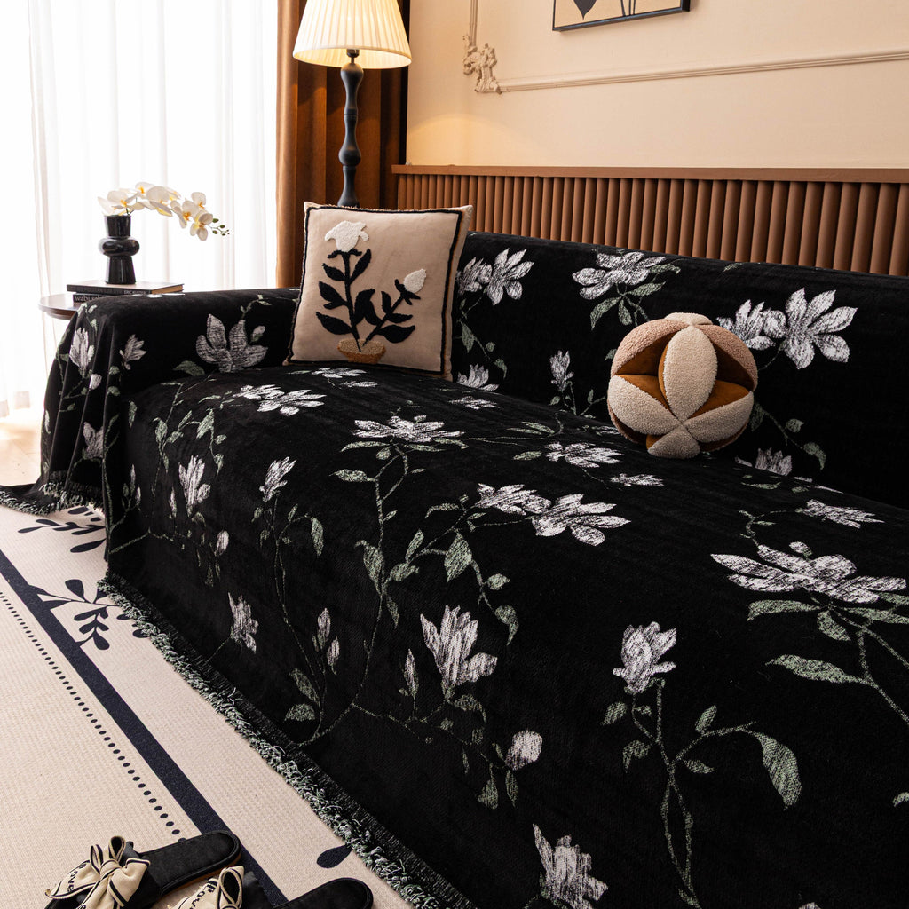Luxury Thickened Sofa Throw Cover, Decorative Cozy Floral Jacquard Couch Cover Blanket