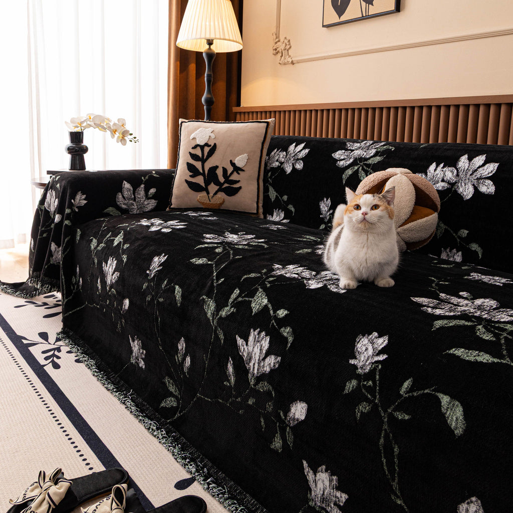 Luxury Thickened Sofa Throw Cover, Decorative Cozy Floral Jacquard Couch Cover Blanket