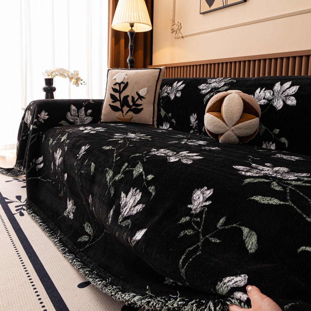 Luxury Thickened Sofa Throw Cover, Decorative Cozy Floral Jacquard Couch Cover Blanket