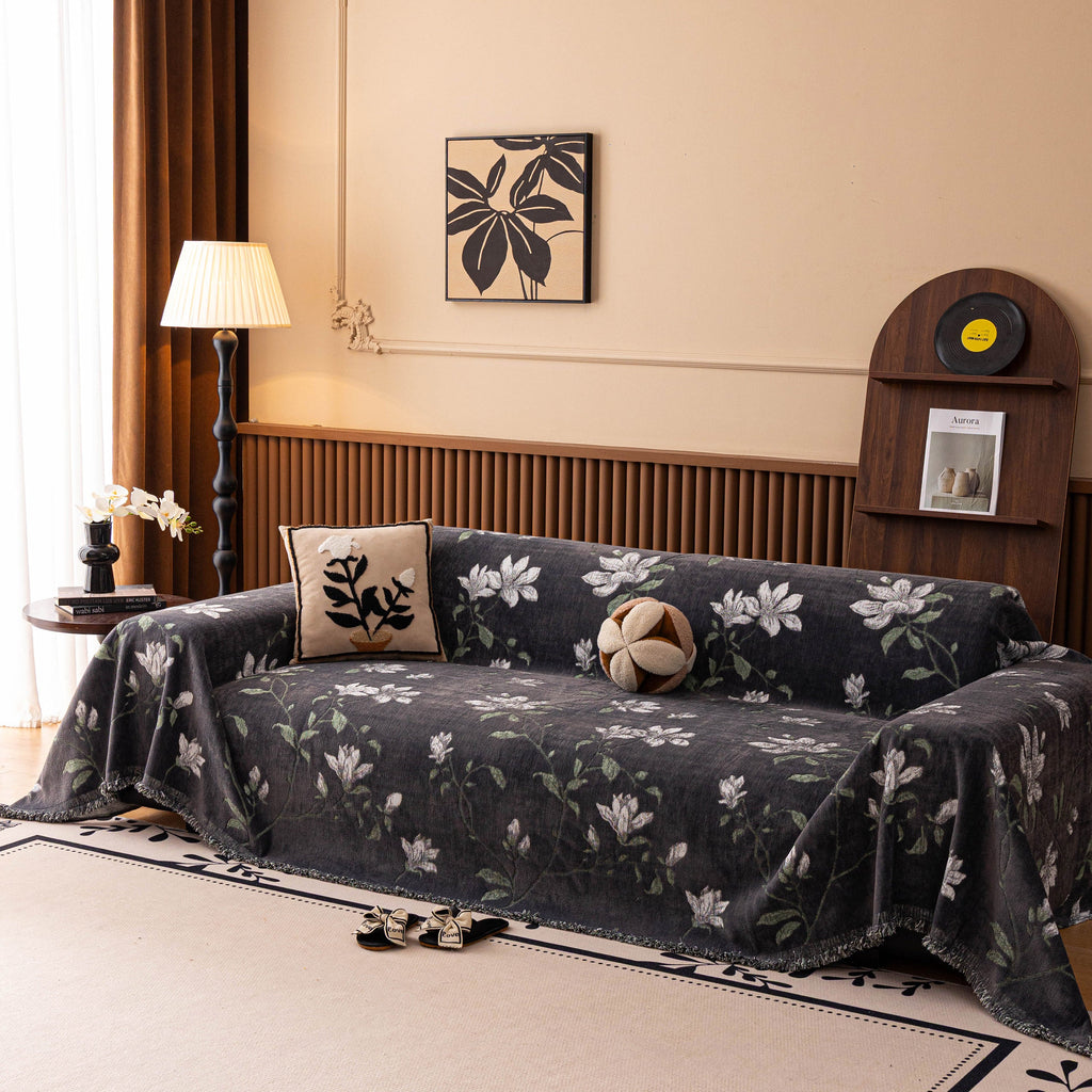 Luxury Thickened Sofa Throw Cover, Decorative Cozy Floral Jacquard Couch Cover Blanket