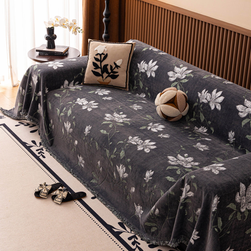 Luxury Thickened Sofa Throw Cover, Decorative Cozy Floral Jacquard Couch Cover Blanket