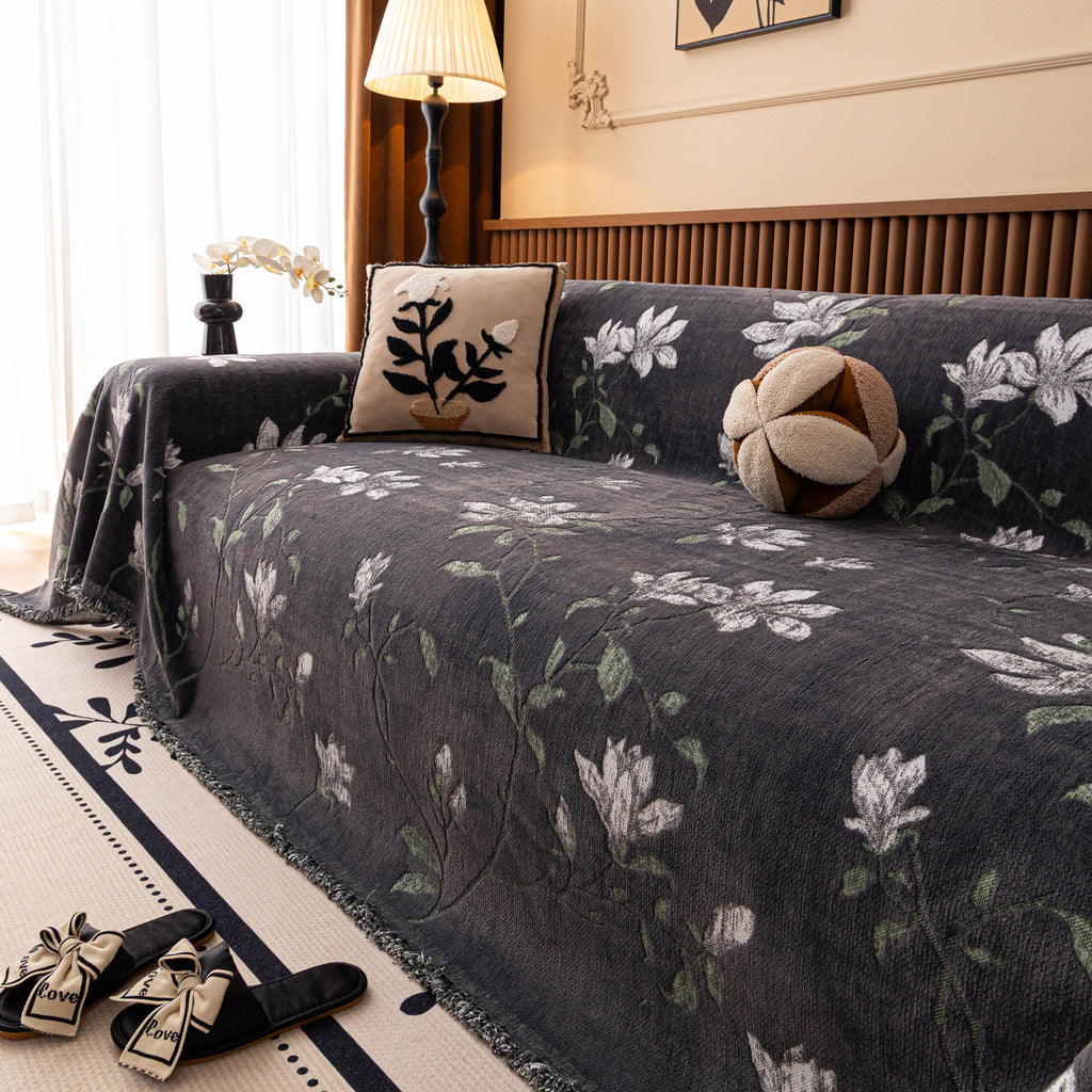Luxury Thickened Sofa Throw Cover, Decorative Cozy Floral Jacquard Couch Cover Blanket
