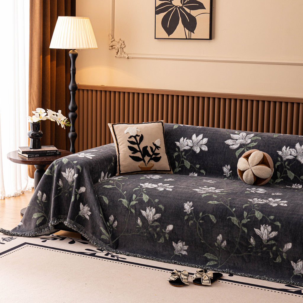 Luxury Thickened Sofa Throw Cover, Decorative Cozy Floral Jacquard Couch Cover Blanket