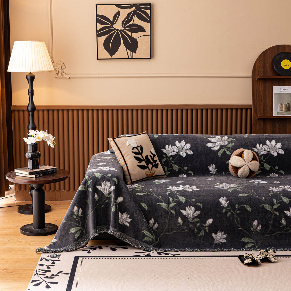 Luxury Thickened Sofa Throw Cover, Decorative Cozy Floral Jacquard Couch Cover Blanket