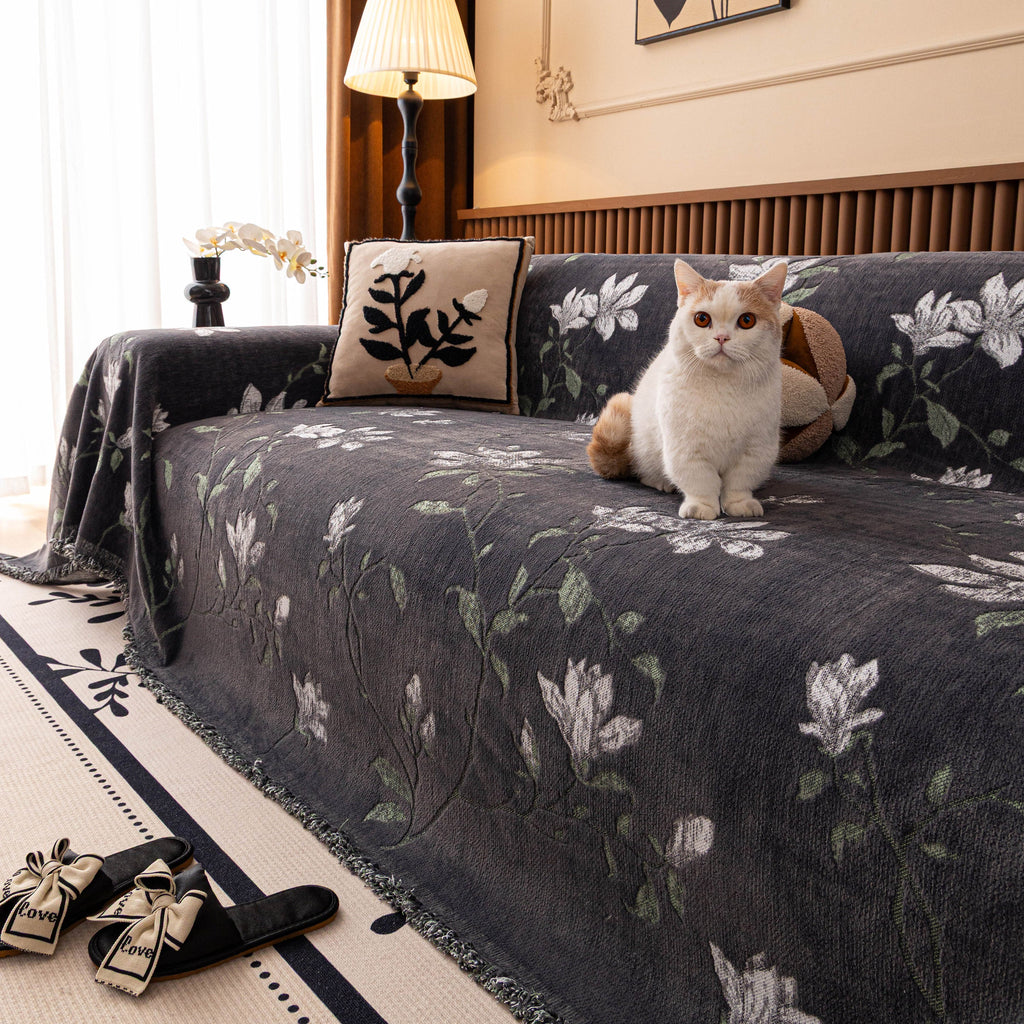 Luxury Thickened Sofa Throw Cover, Decorative Cozy Floral Jacquard Couch Cover Blanket