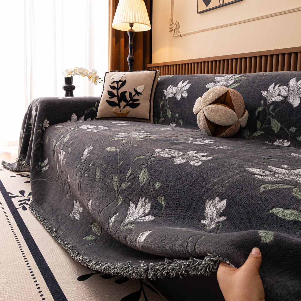 Luxury Thickened Sofa Throw Cover, Decorative Cozy Floral Jacquard Couch Cover Blanket