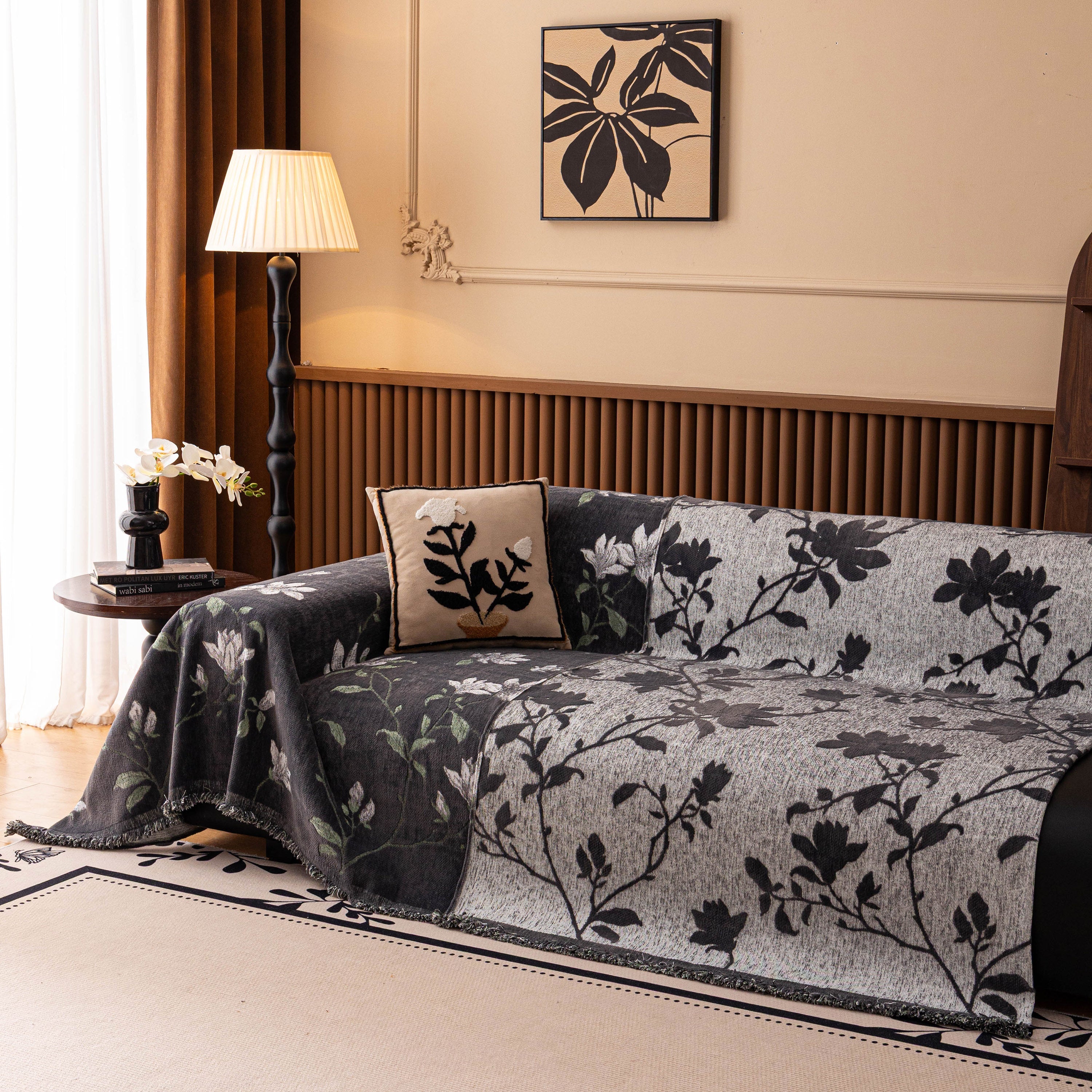 Luxury Thickened Sofa Throw Cover, Decorative Cozy Floral Jacquard Couch Cover Blanket