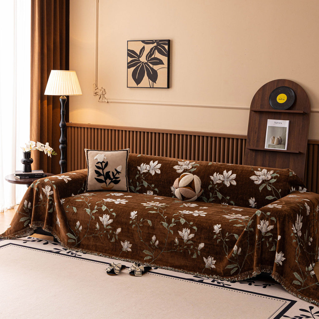 Luxury Thickened Sofa Throw Cover, Decorative Cozy Floral Jacquard Couch Cover Blanket