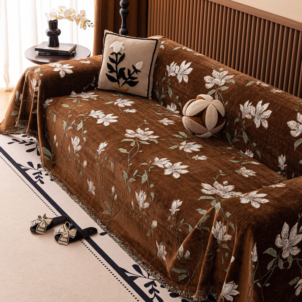 Luxury Thickened Sofa Throw Cover, Decorative Cozy Floral Jacquard Couch Cover Blanket