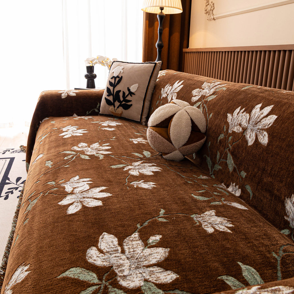 Luxury Thickened Sofa Throw Cover, Decorative Cozy Floral Jacquard Couch Cover Blanket