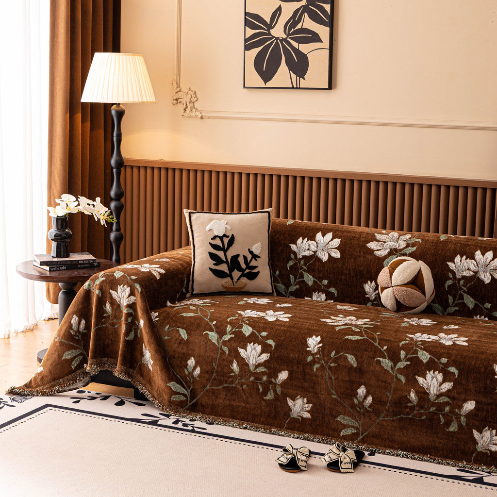 Luxury Thickened Sofa Throw Cover, Decorative Cozy Floral Jacquard Couch Cover Blanket