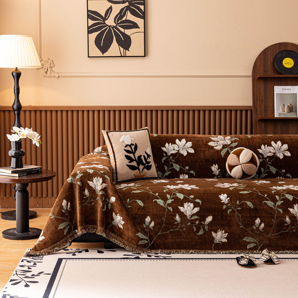 Luxury Thickened Sofa Throw Cover, Decorative Cozy Floral Jacquard Couch Cover Blanket