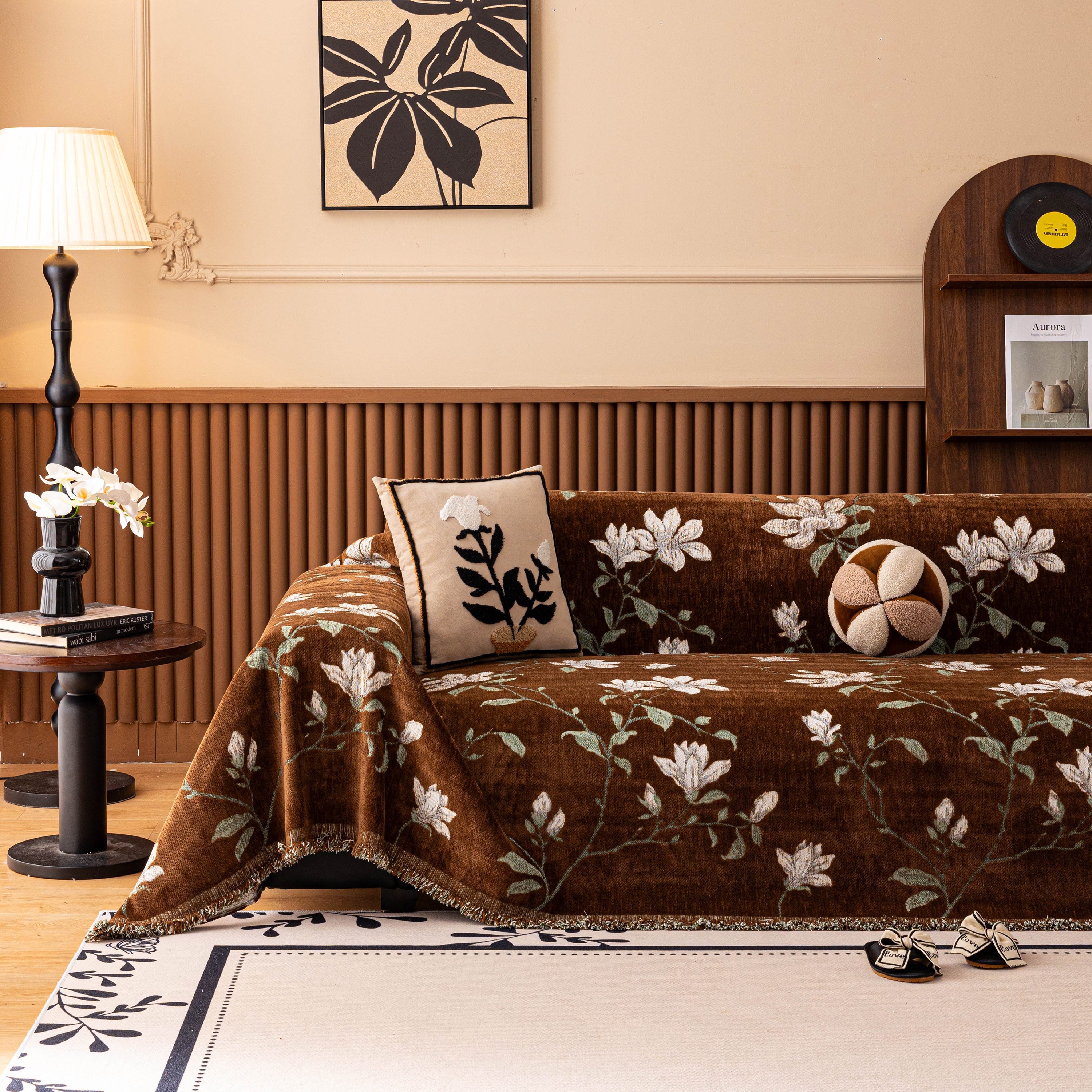 Luxury Thickened Sofa Throw Cover, Decorative Cozy Floral Jacquard Couch Cover Blanket