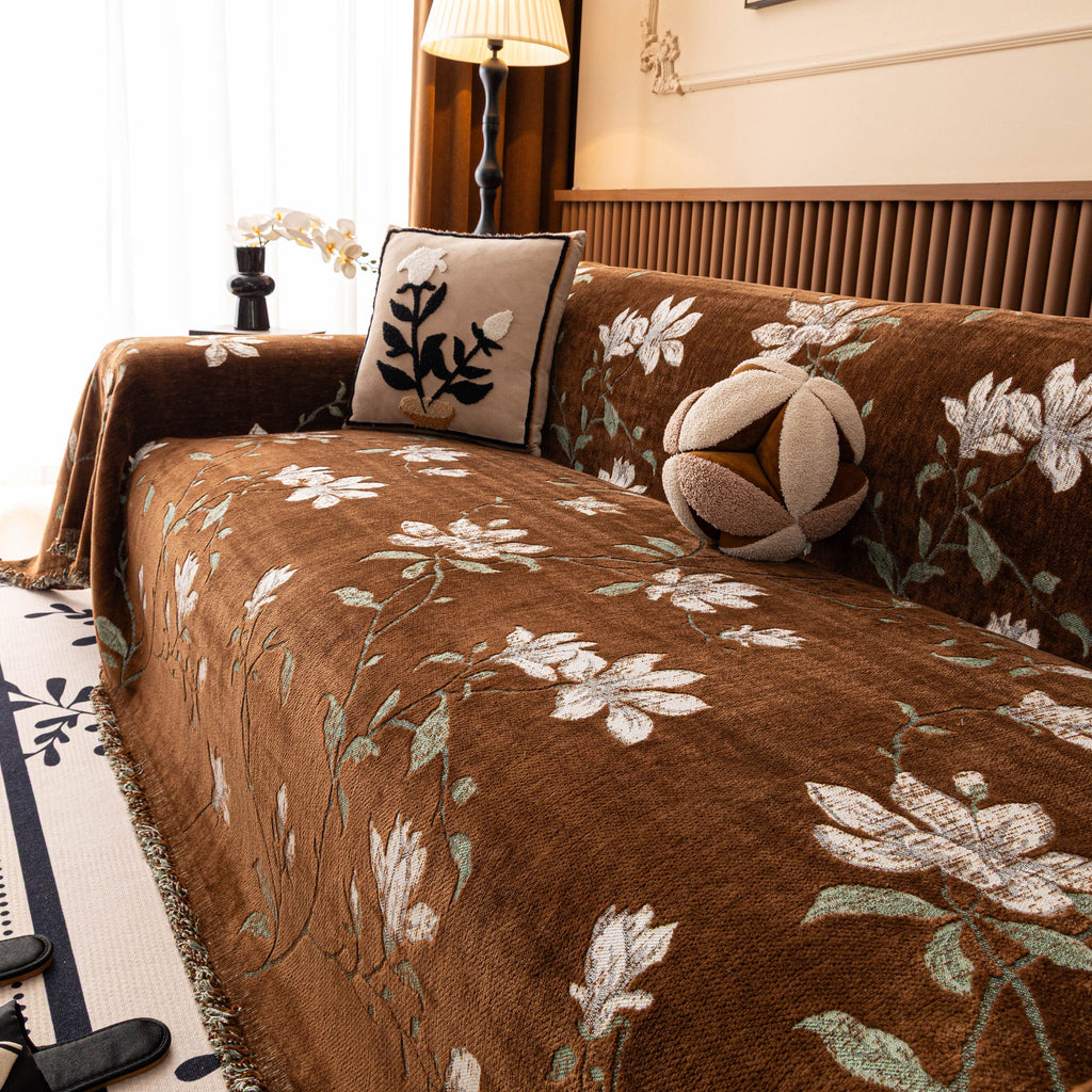 Luxury Thickened Sofa Throw Cover, Decorative Cozy Floral Jacquard Couch Cover Blanket