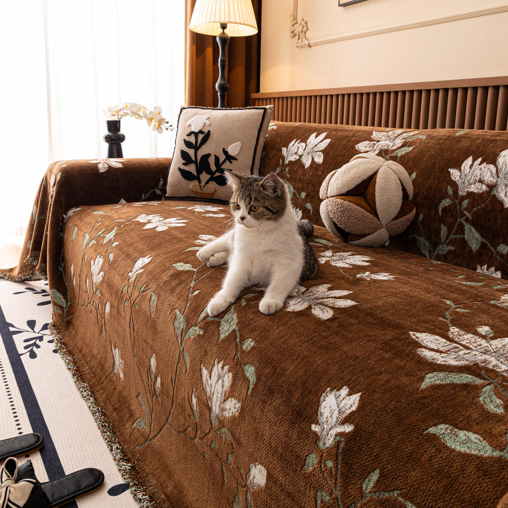 Luxury Thickened Sofa Throw Cover, Decorative Cozy Floral Jacquard Couch Cover Blanket