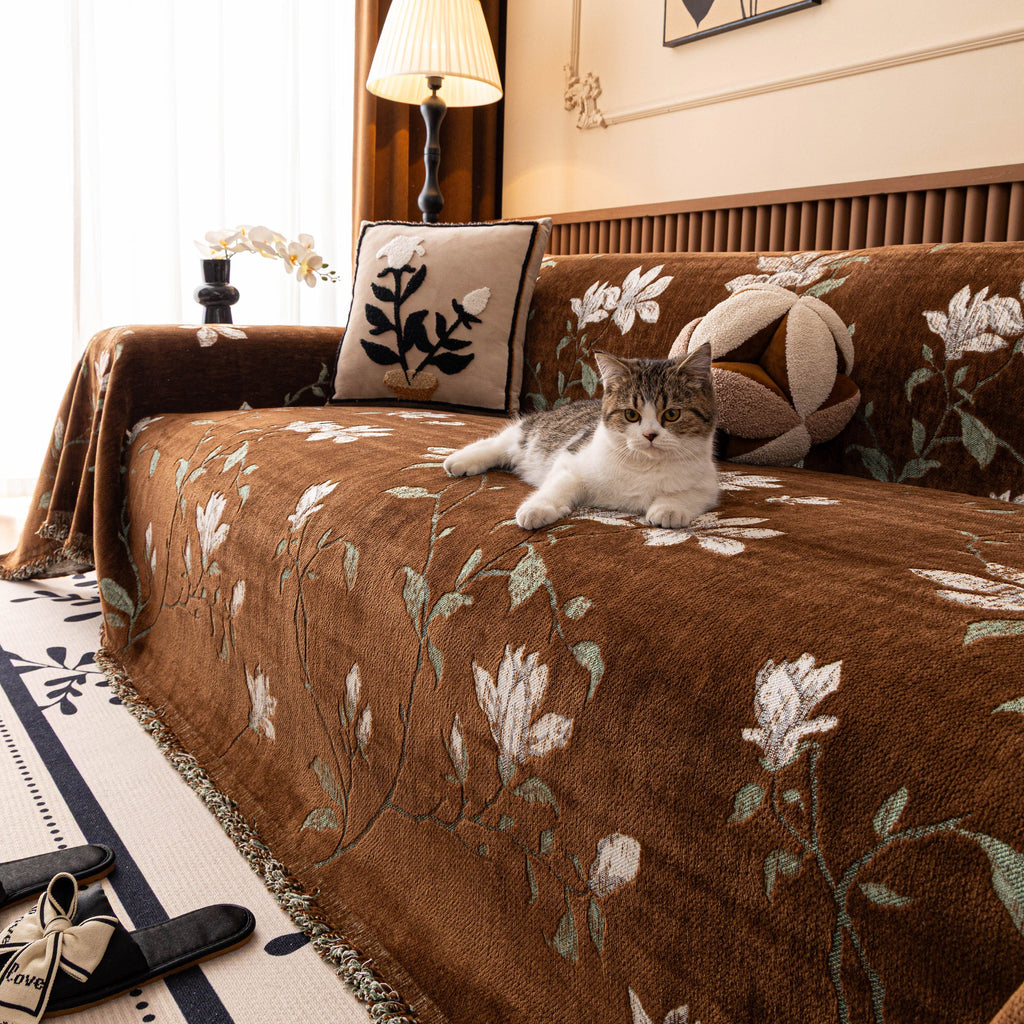 Luxury Thickened Sofa Throw Cover, Decorative Cozy Floral Jacquard Couch Cover Blanket