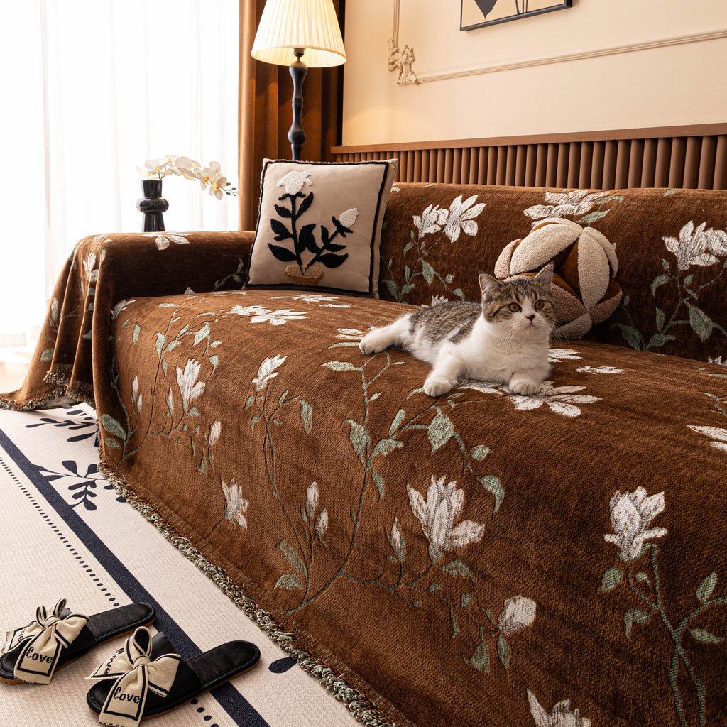 Luxury Thickened Sofa Throw Cover, Decorative Cozy Floral Jacquard Couch Cover Blanket