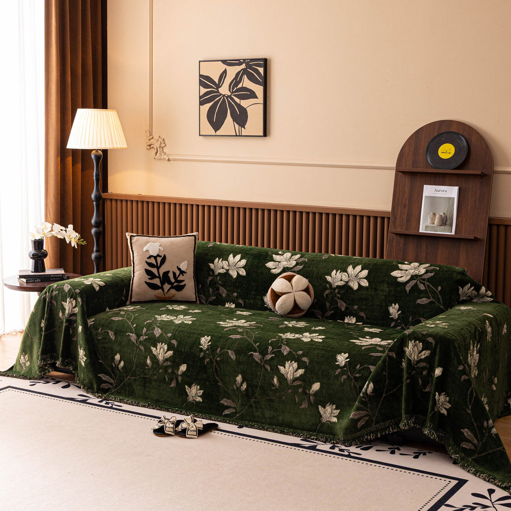 Luxury Thickened Sofa Throw Cover, Decorative Cozy Floral Jacquard Couch Cover Blanket