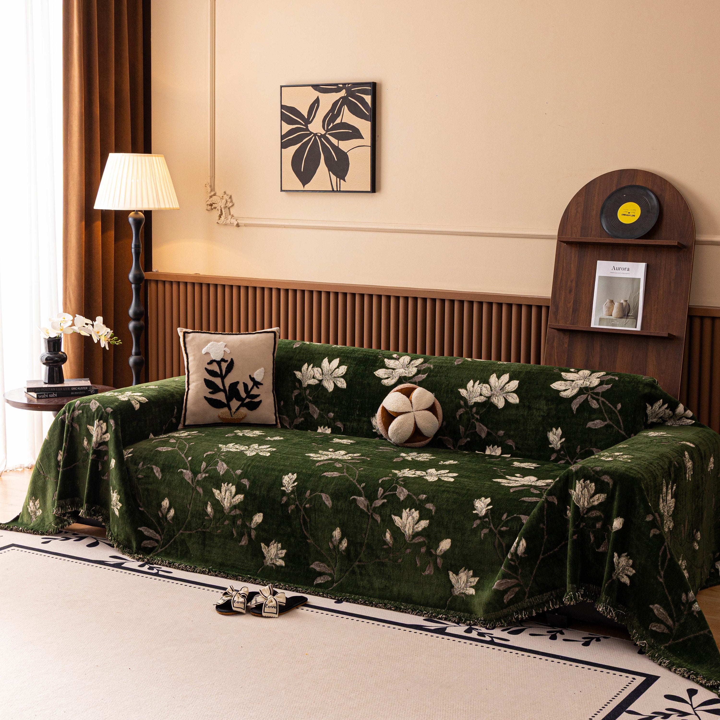 Luxury Thickened Sofa Throw Cover, Decorative Cozy Floral Jacquard Couch Cover Blanket