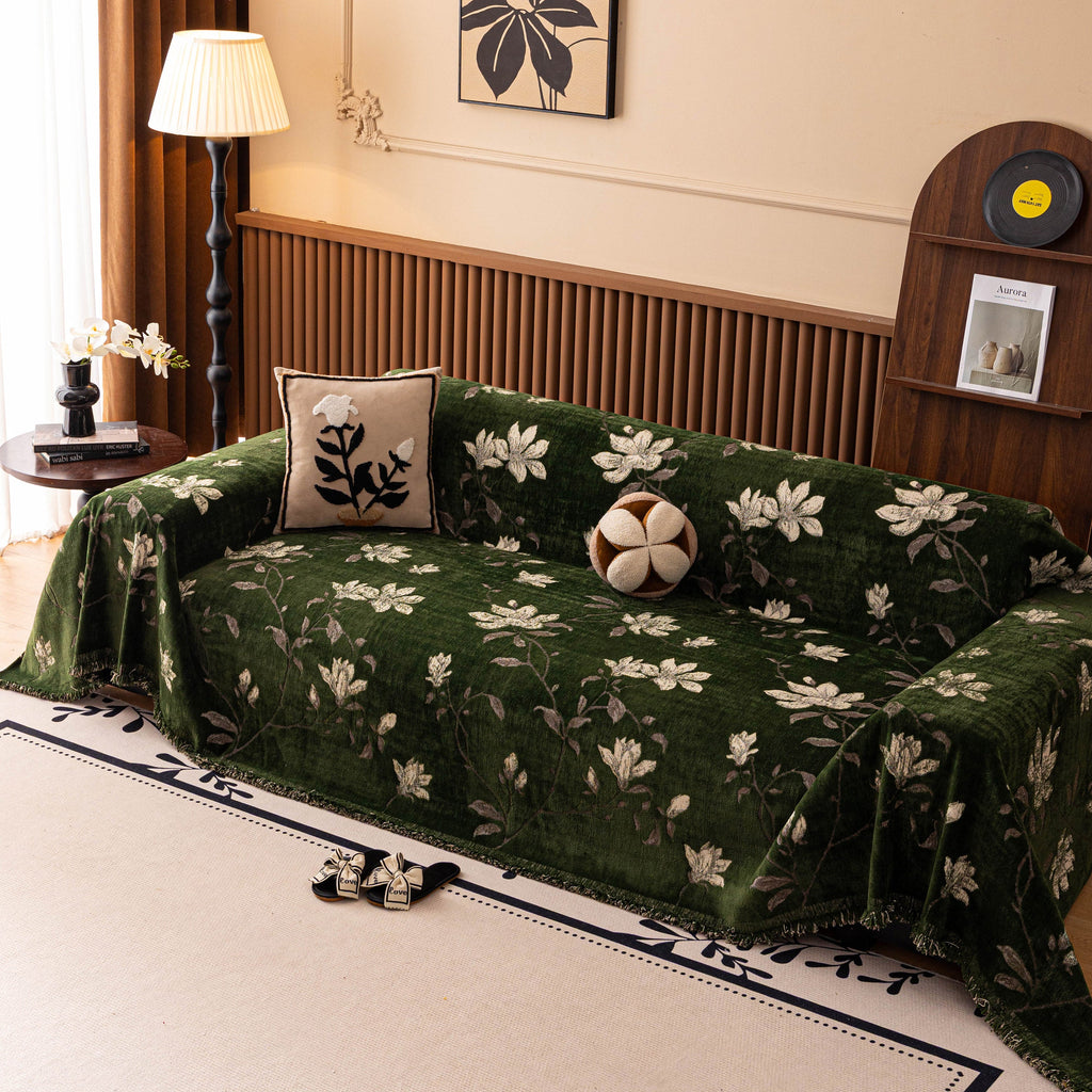 Luxury Thickened Sofa Throw Cover, Decorative Cozy Floral Jacquard Couch Cover Blanket