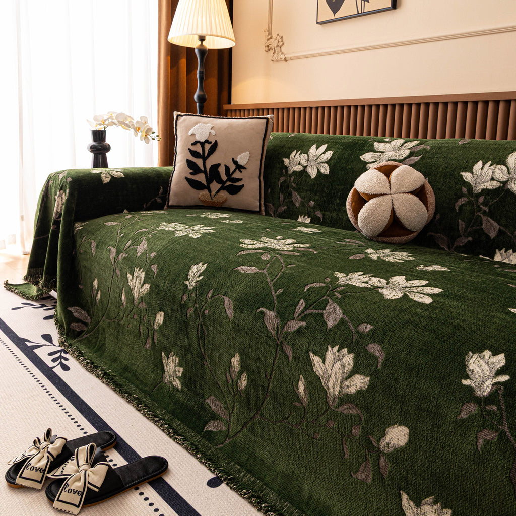 Luxury Thickened Sofa Throw Cover, Decorative Cozy Floral Jacquard Couch Cover Blanket