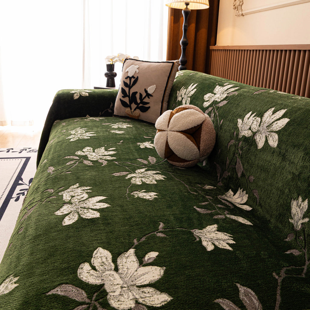 Luxury Thickened Sofa Throw Cover, Decorative Cozy Floral Jacquard Couch Cover Blanket