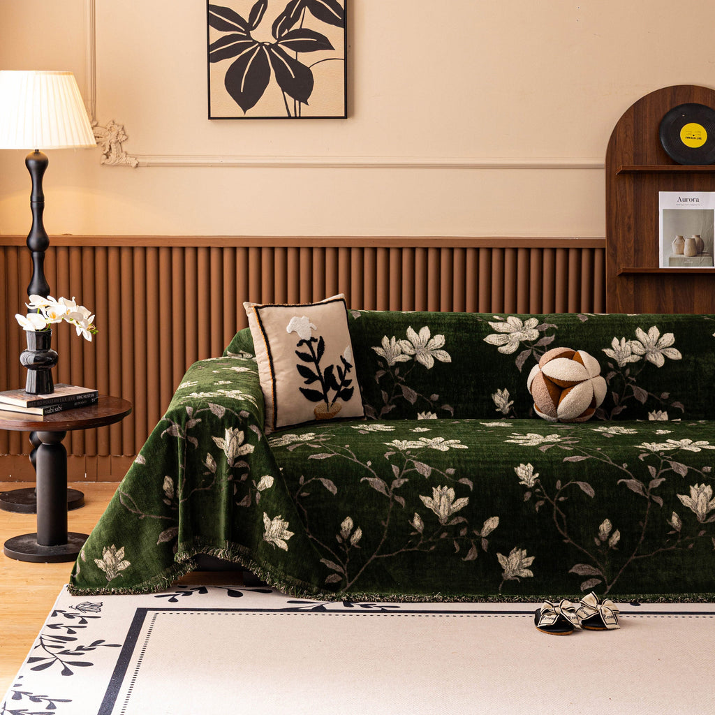 Luxury Thickened Sofa Throw Cover, Decorative Cozy Floral Jacquard Couch Cover Blanket