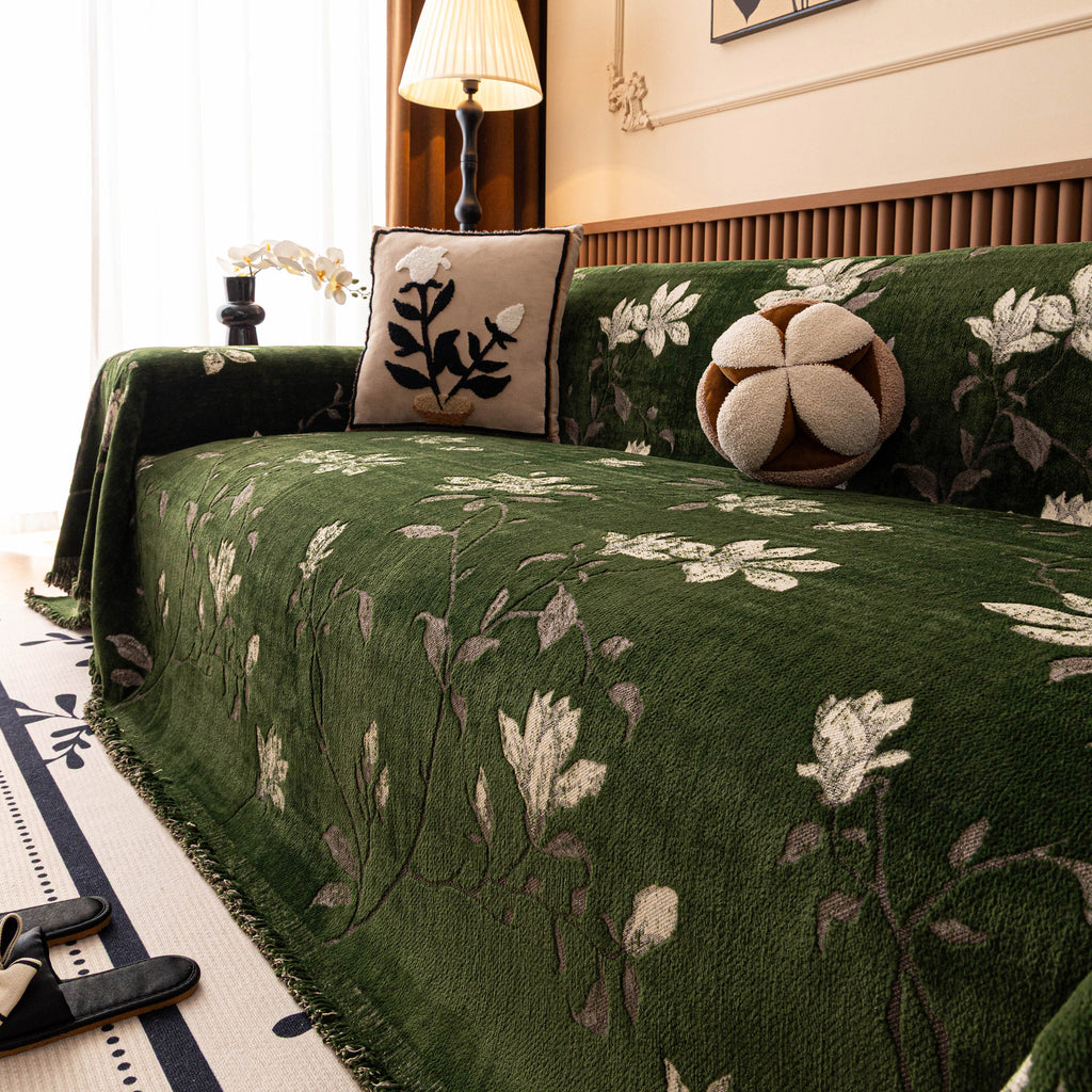 Luxury Thickened Sofa Throw Cover, Decorative Cozy Floral Jacquard Couch Cover Blanket