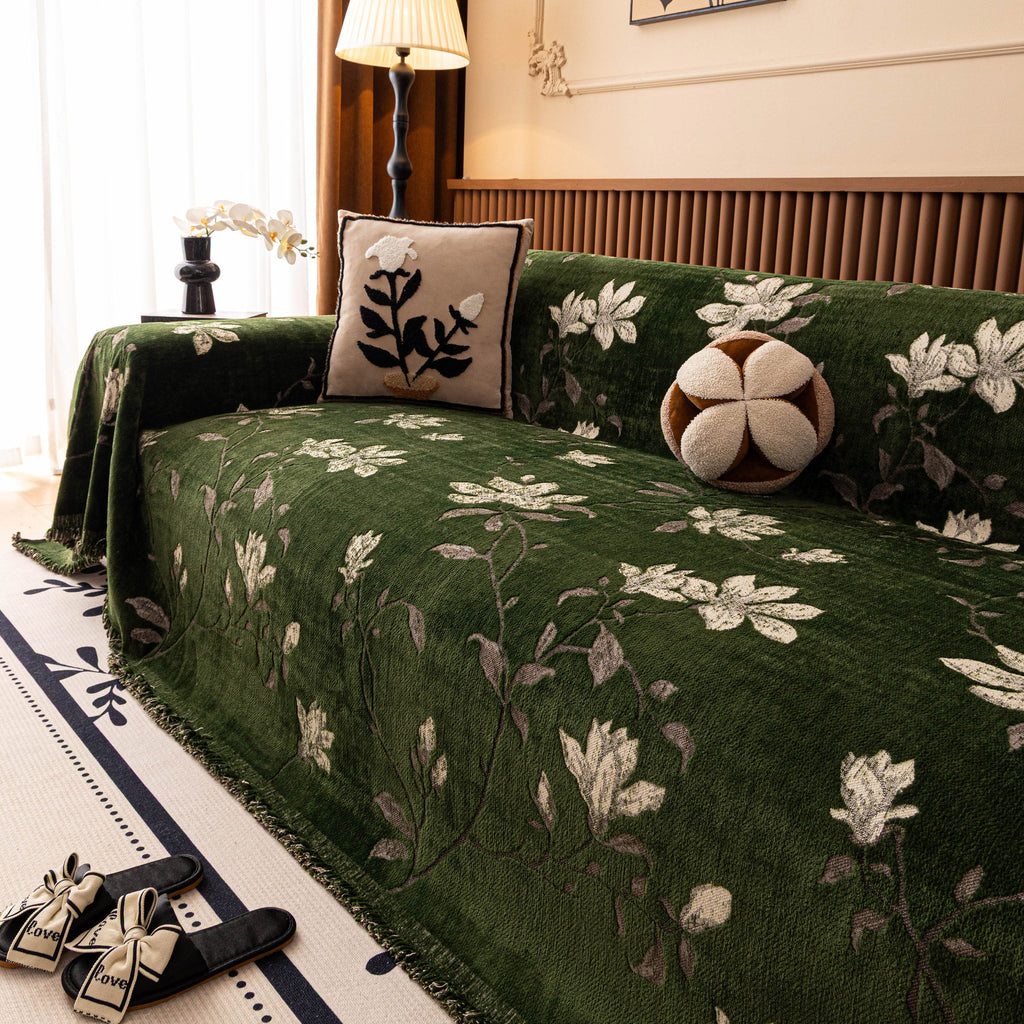 Luxury Thickened Sofa Throw Cover, Decorative Cozy Floral Jacquard Couch Cover Blanket