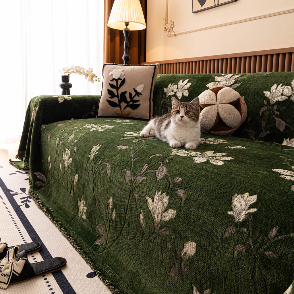 Luxury Thickened Sofa Throw Cover, Decorative Cozy Floral Jacquard Couch Cover Blanket
