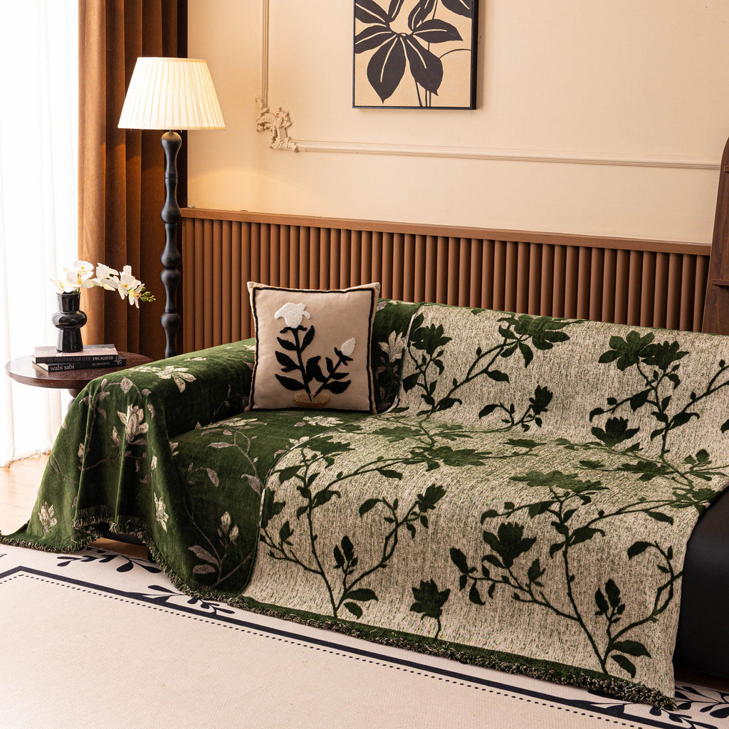 Luxury Thickened Sofa Throw Cover, Decorative Cozy Floral Jacquard Couch Cover Blanket