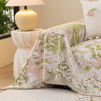 Chenille Throw Blanket Sofa Cover, Abstract Watercolor Couch Cover with Tassel Fringe