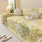 Chenille Throw Blanket Sofa Cover, Abstract Watercolor Couch Cover with Tassel Fringe