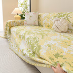 Chenille Throw Blanket Sofa Cover, Abstract Watercolor Couch Cover with Tassel Fringe