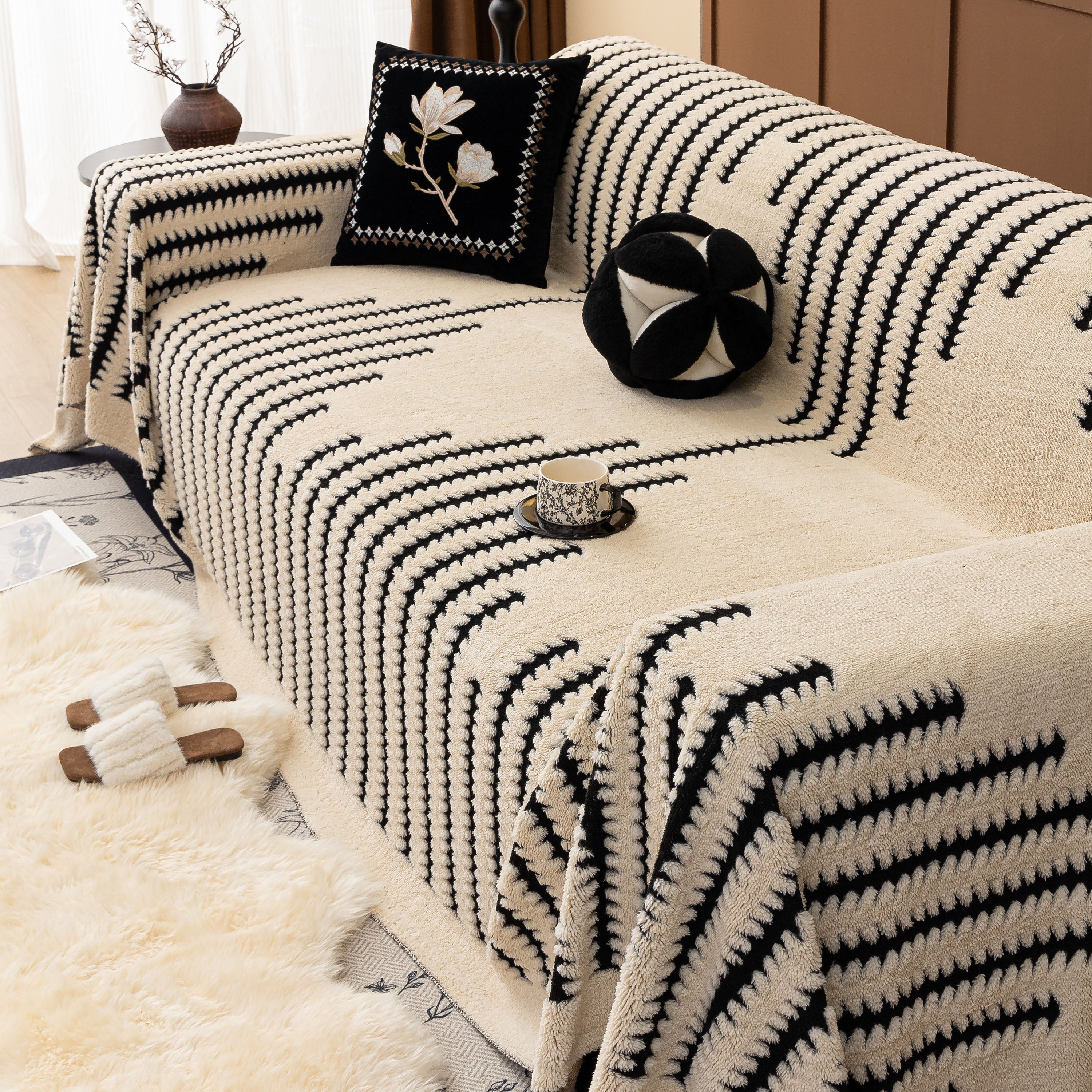 Jacquard Fleece Throw Blanket for Couch Plush Fuzzy Cozy Soft Blankets and Throws for Sofa