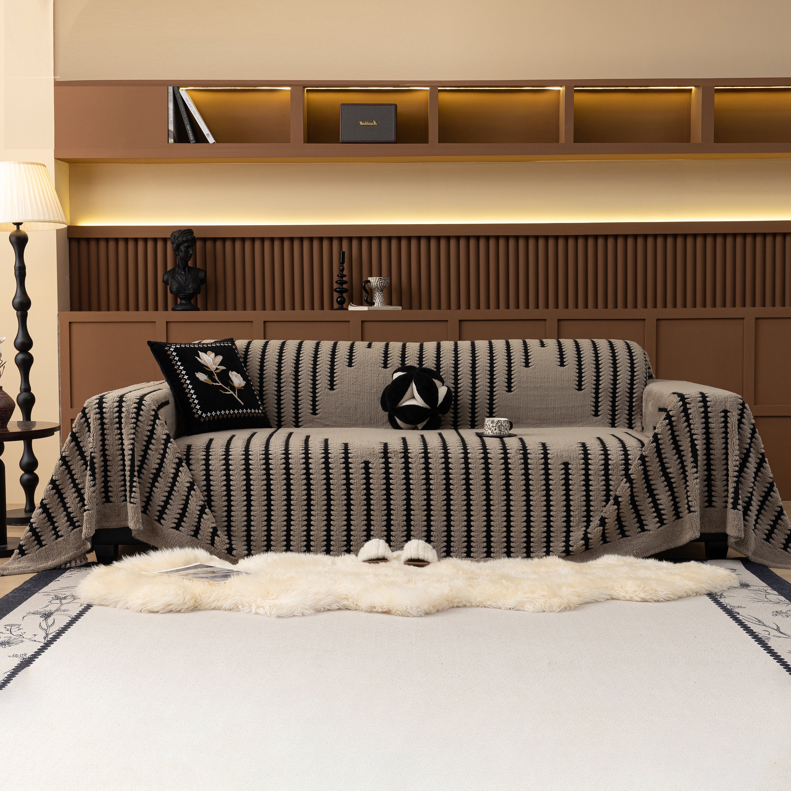 Jacquard Fleece Throw Blanket for Couch Plush Fuzzy Cozy Soft Blankets and Throws for Sofa
