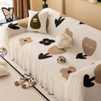 Retro Floral Sofa Cover with Sheer Ruffle Skirt, Decorative Sofa Protector Cover