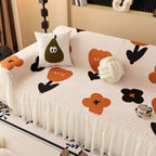 Retro Floral Sofa Cover with Sheer Ruffle Skirt, Decorative Sofa Protector Cover