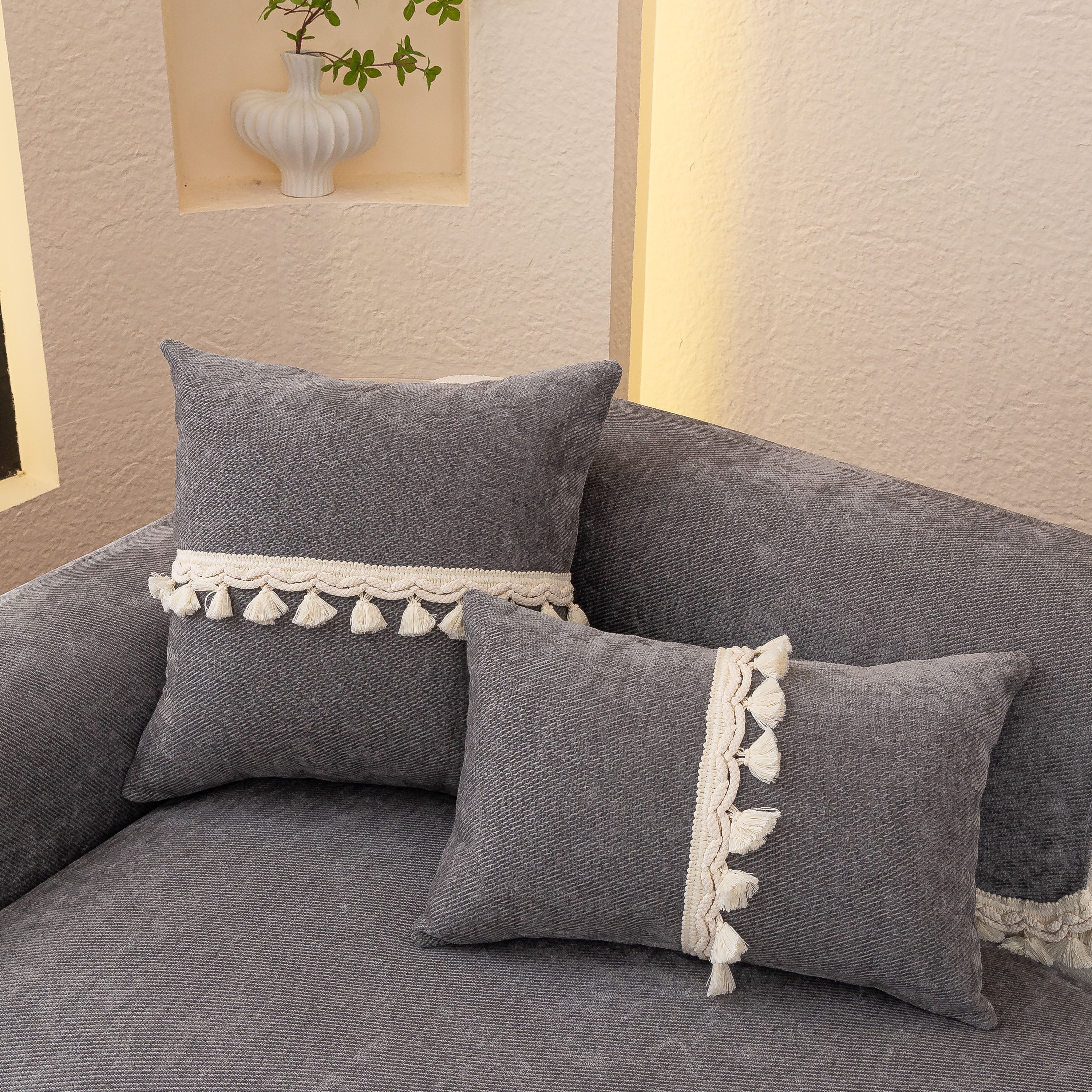 Chenille Sofa Cover Towel – Non-Slip, Washable Pets Couch Protector with Tassels