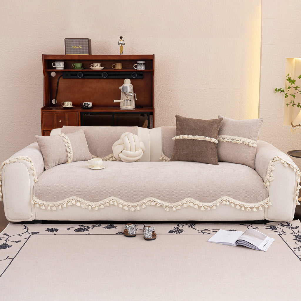 Chenille Sofa Cover Towel – Non-Slip, Washable Pets Couch Protector with Tassels