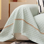 Jacquard Ice Silk Sofa Throw Cover with Gold Trim, Summer Cooling Couch Slipcover