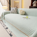 Jacquard Ice Silk Sofa Throw Cover with Gold Trim, Summer Cooling Couch Slipcover