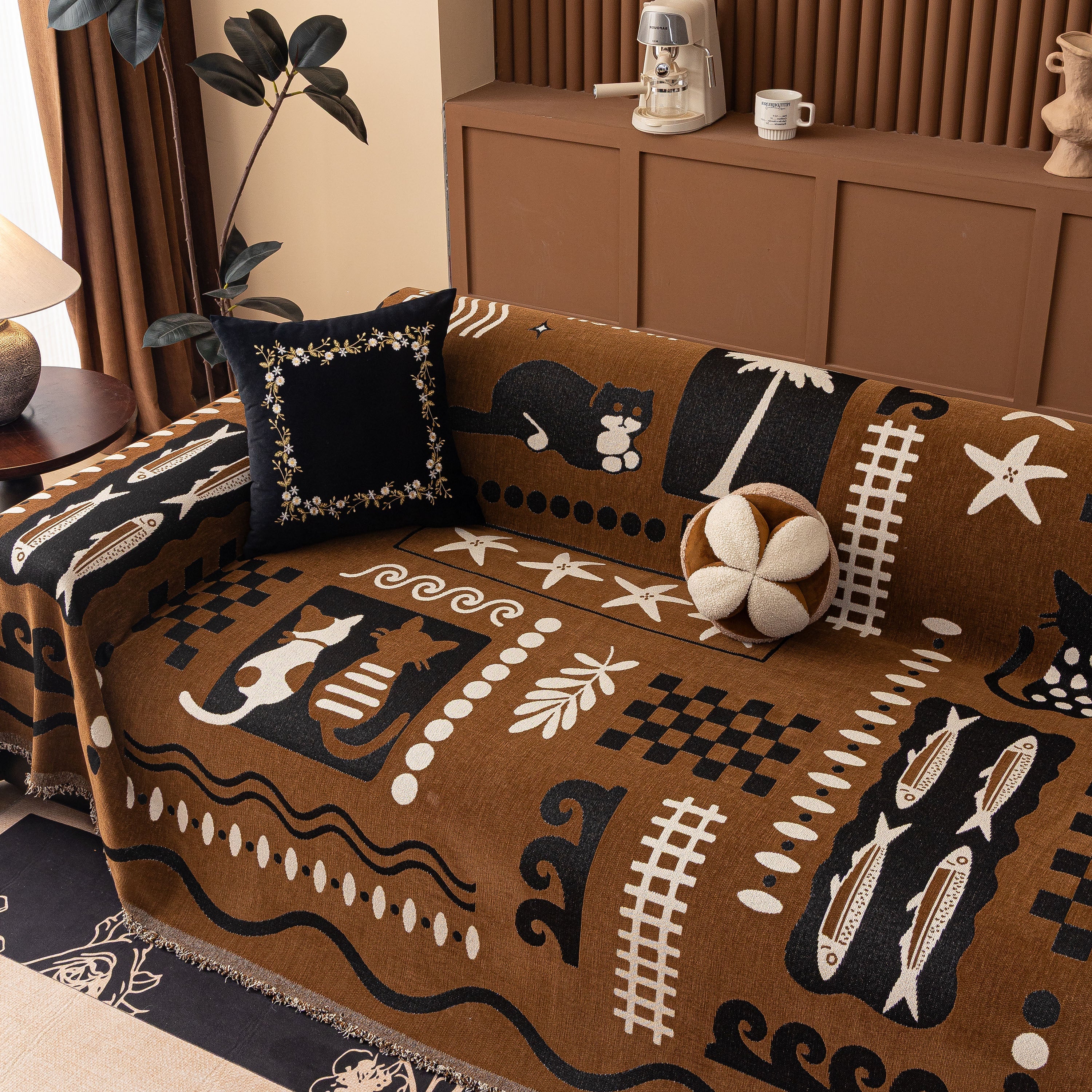 Boho Chic Woven Throw Blanket for Couch, Washable Couch Cover for Pets, Dogs, Cats