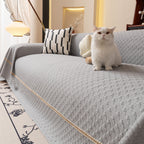 Jacquard Ice Silk Sofa Throw Cover with Gold Trim, Summer Cooling Couch Slipcover