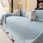 Jacquard Ice Silk Sofa Throw Cover with Gold Trim, Summer Cooling Couch Slipcover