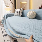 Jacquard Ice Silk Sofa Throw Cover with Gold Trim, Summer Cooling Couch Slipcover