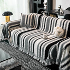Striped Chenille Sofa Throw Covers, Boho Style Cozy Couch Protector Blanket