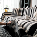 Striped Chenille Sofa Throw Covers, Boho Style Cozy Couch Protector Blanket